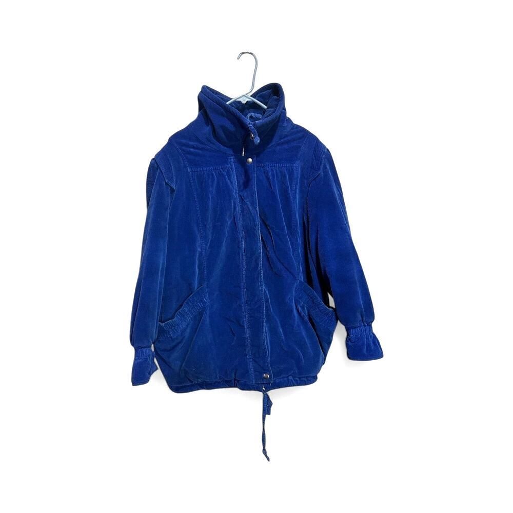 Vintage New York Girl Corduroy Jacket Quilted Snap Zip Front Blue Sz Large Woman